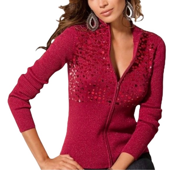 Boston Proper Sweaters - NWT Boston Proper sequin metallic ribbed zip front L